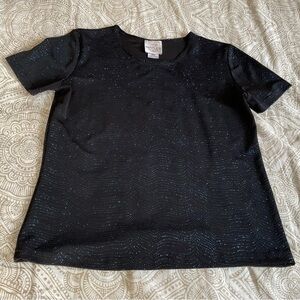 Bentley Women’s Sparkle Bling Top Size Small Dark Blue Short Sleeve